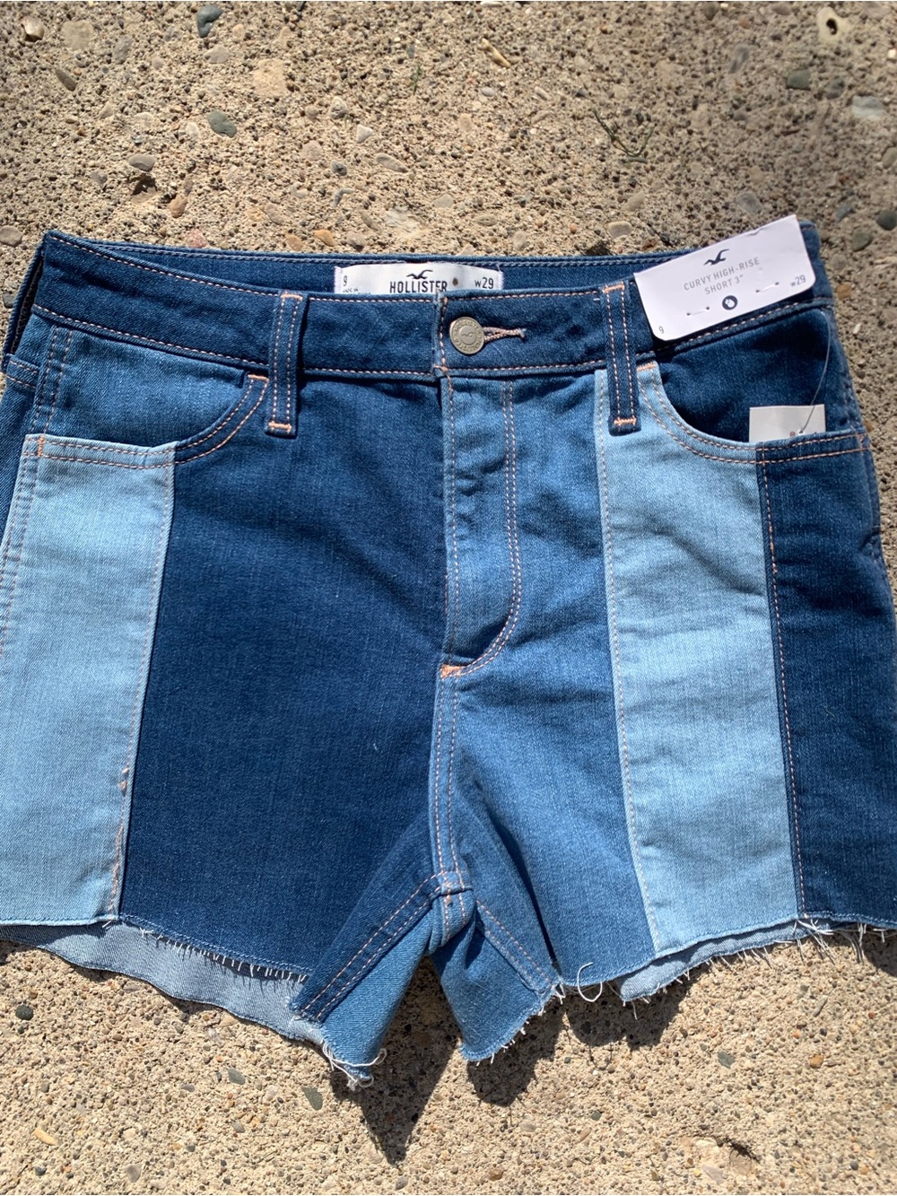 Hollister Two-Tone Light and Dark Blue Curvy High-Rise Shorts